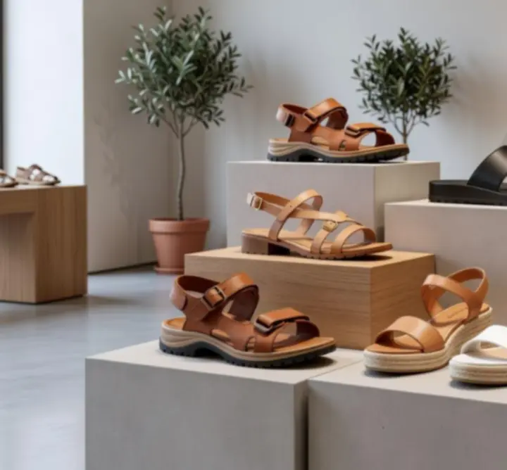 Kolekcja sandałów damskich i męskich TRYHARDGG SOLUTIONS LIMITED na jasnym, minimalistycznym tle